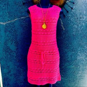 Vintage crochet hot pink midi dress.